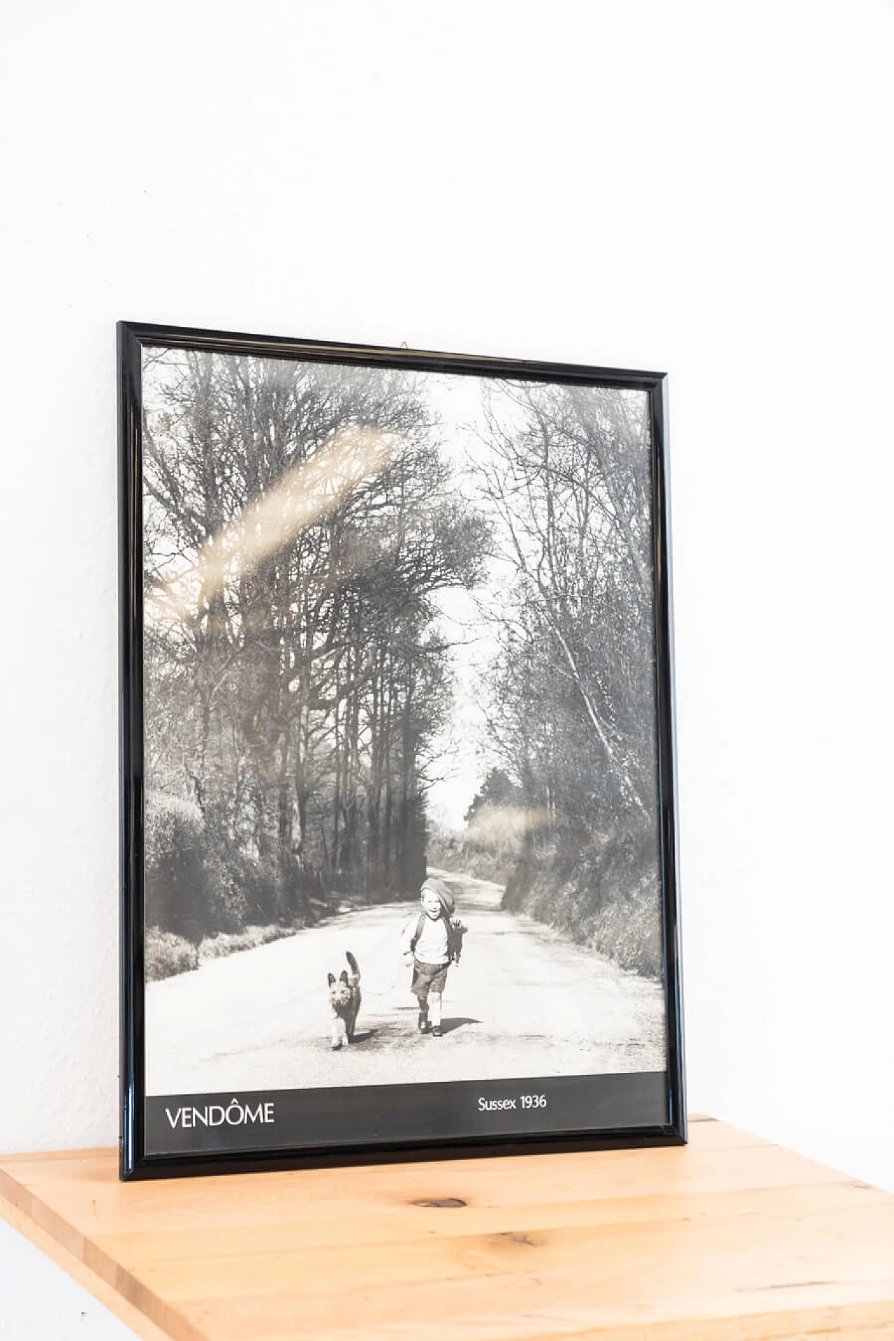 Stampa in bianco e nero di bambino e cane a passeggio, 2000 2