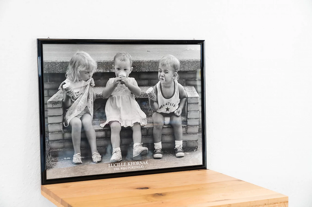 Black and white print of three children with ice cream, 2000 1