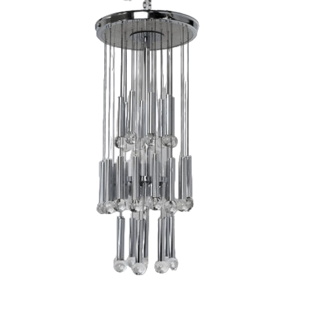 Lampadario in acciaio e vetro di Gaetano Sciolari per Sciolari, anni '60 14