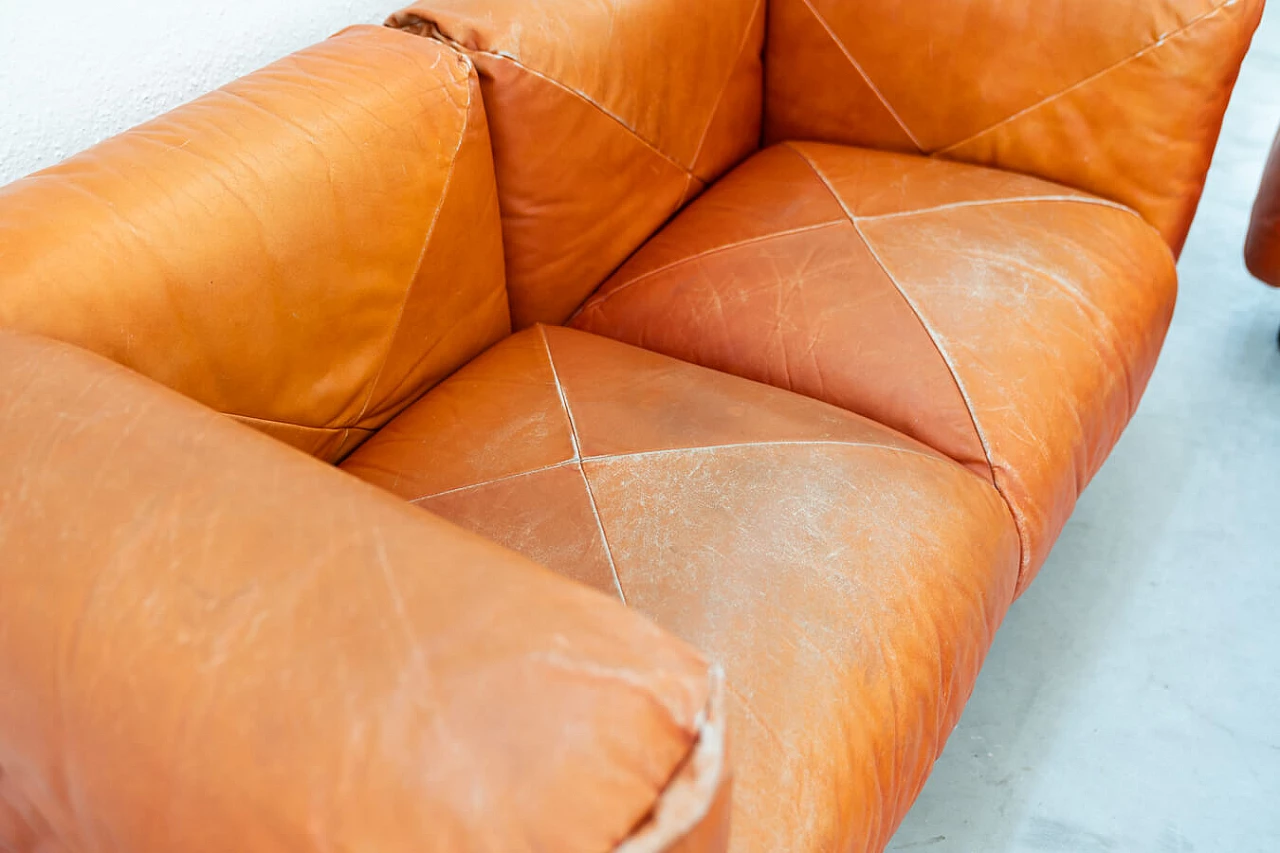 Pair of Techniform sofas and pouf in orange leather by Mario Marenco for Arflex, 1970s 1373390