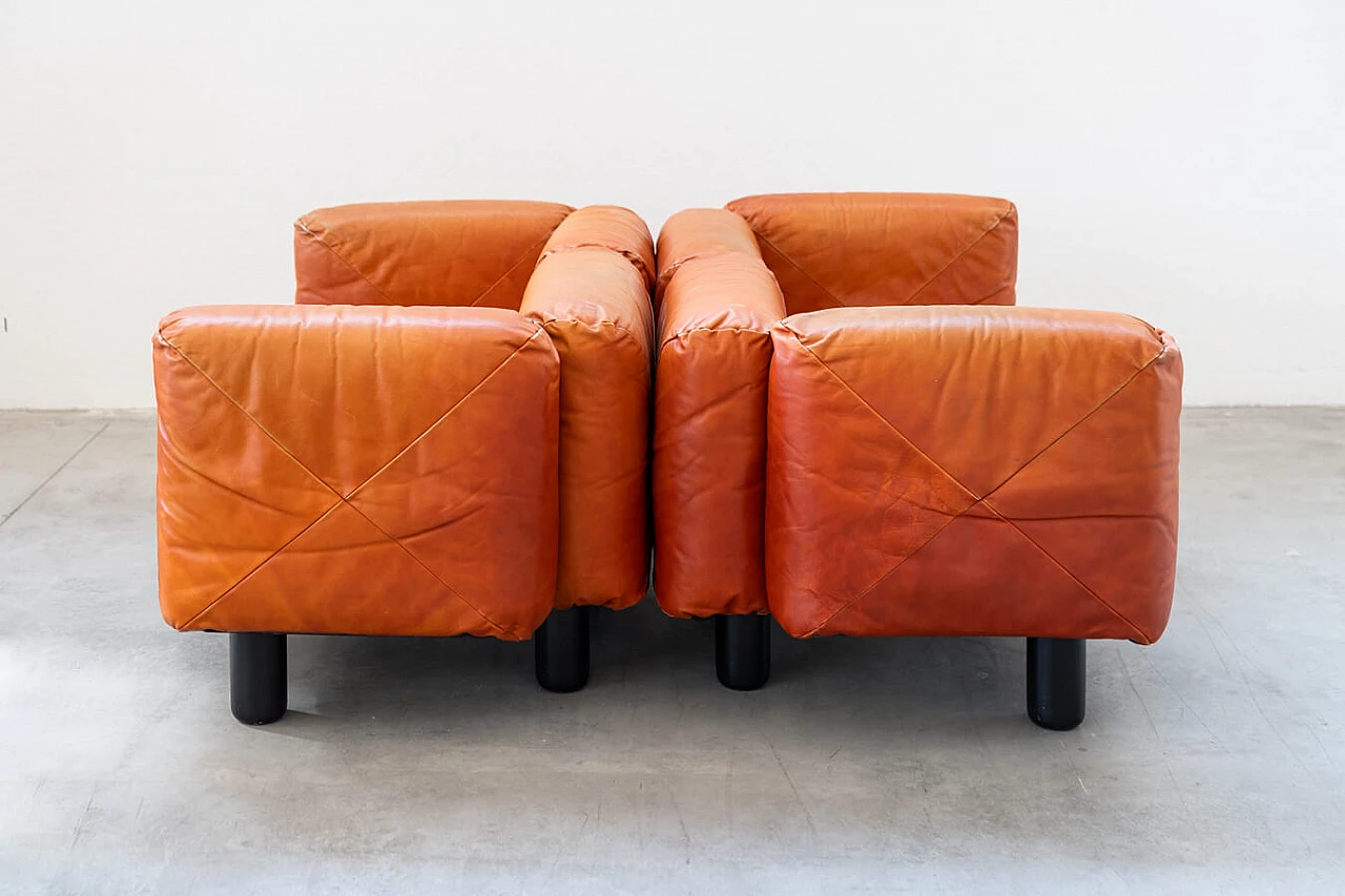 Pair of Techniform sofas and pouf in orange leather by Mario Marenco for Arflex, 1970s 1373397