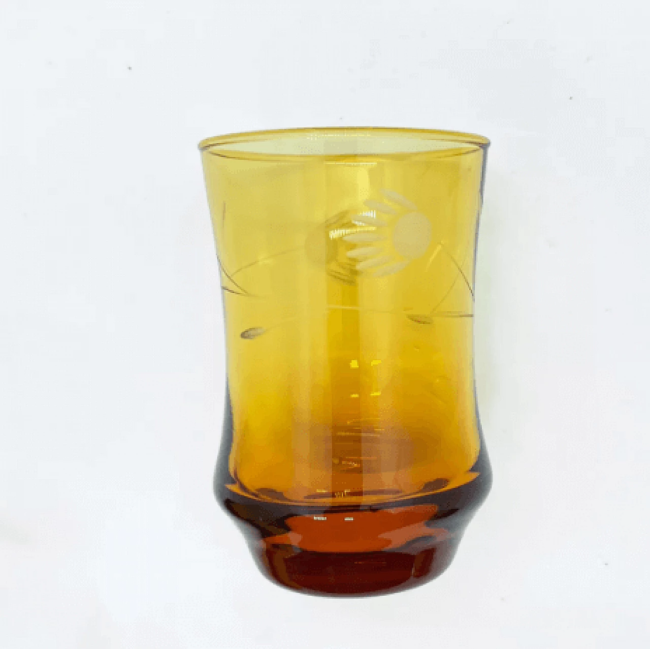 6 Tumblers and pitcher in amber glass by Huta Szkła Laura, 1970s 9