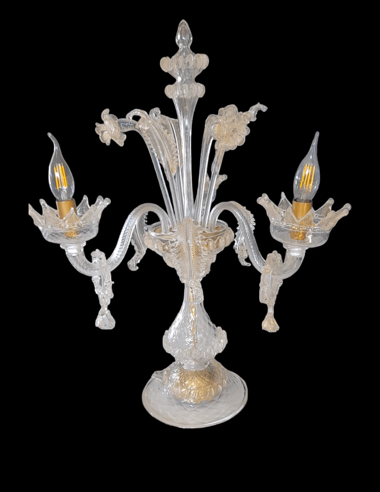 Three-light Murano glass, crystal and gold table lamp, 1990s 1