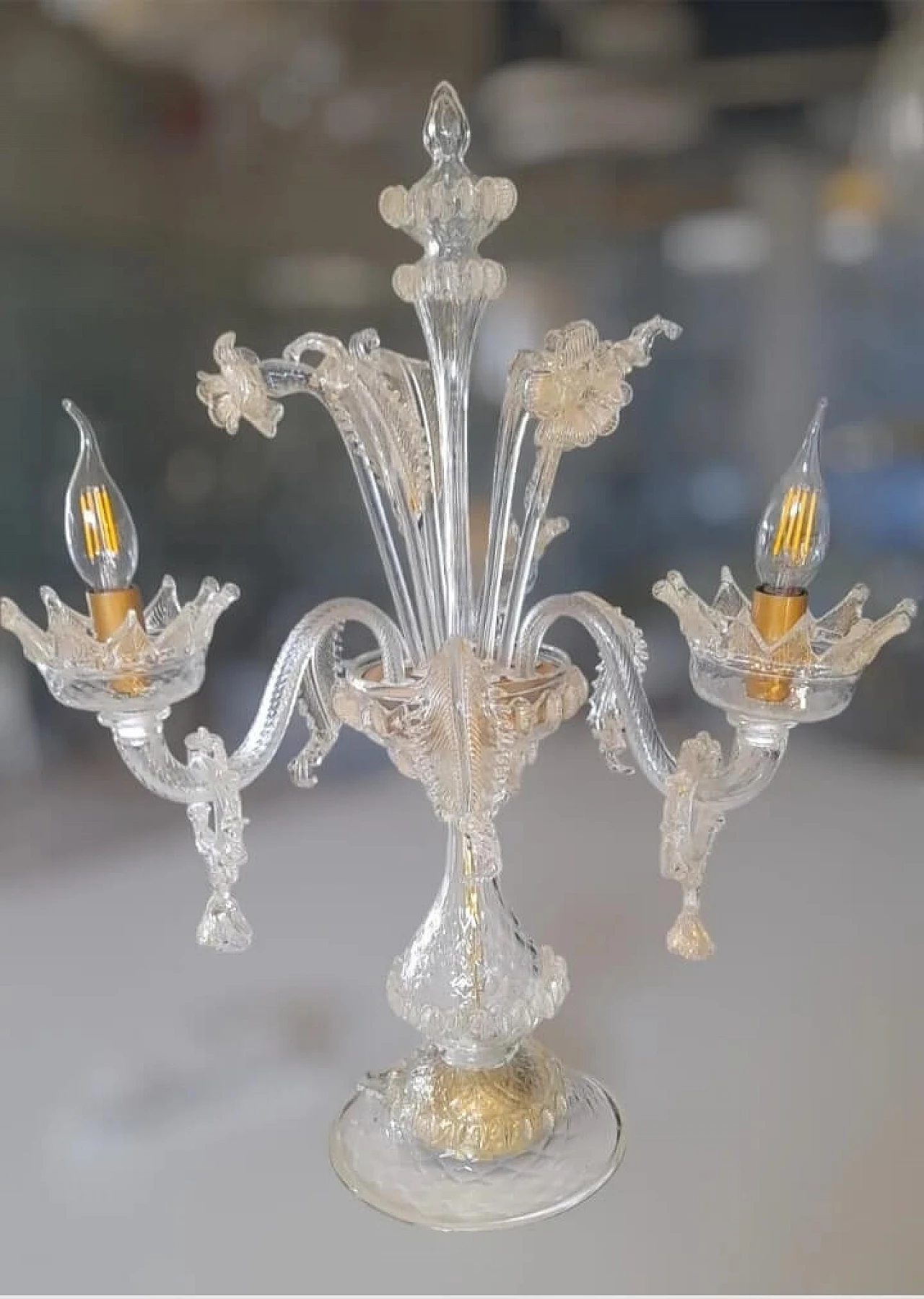 Three-light Murano glass, crystal and gold table lamp, 1990s 3