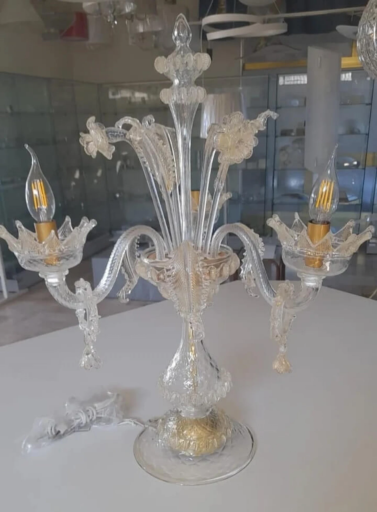 Three-light Murano glass, crystal and gold table lamp, 1990s 4