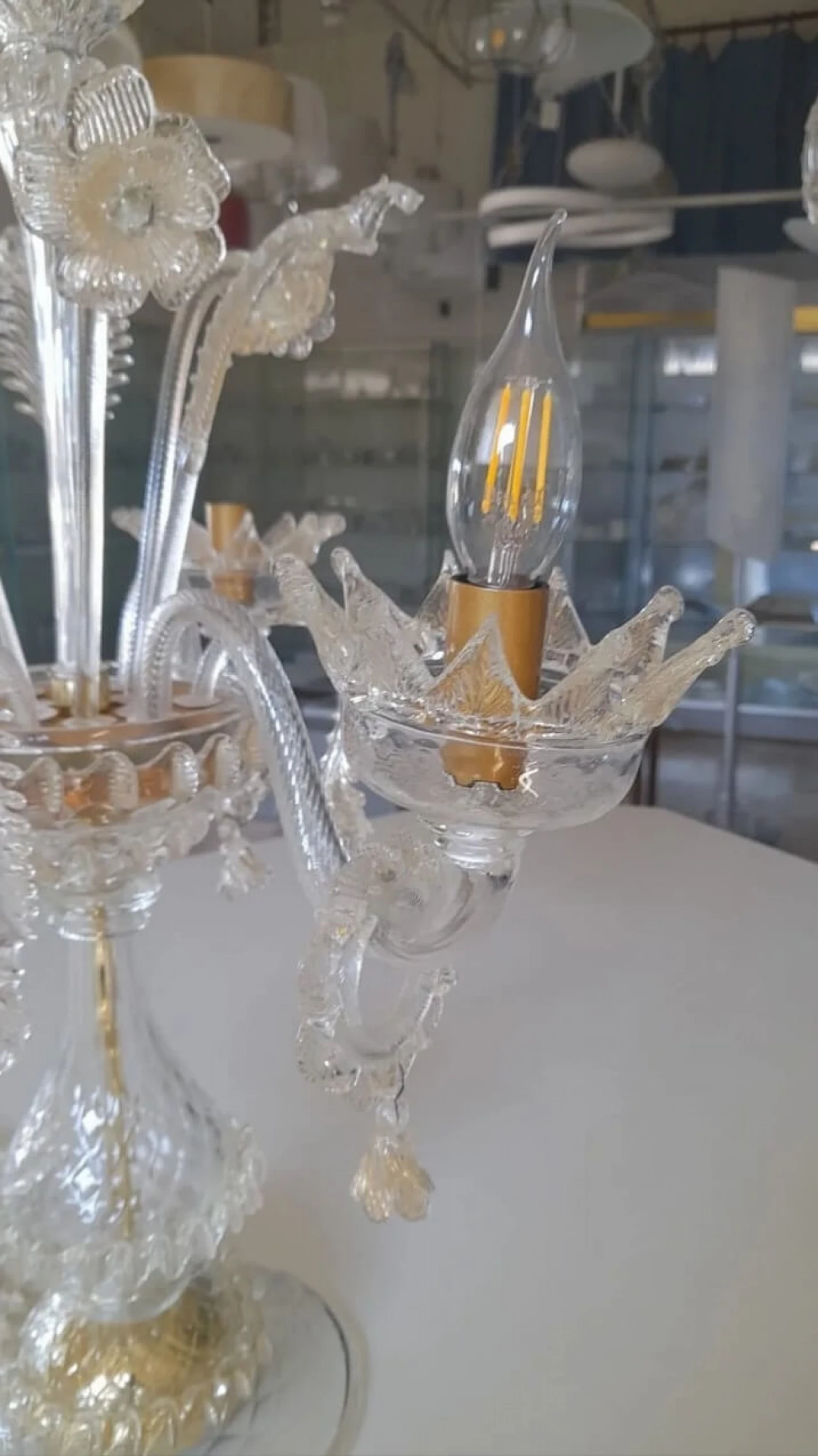 Three-light Murano glass, crystal and gold table lamp, 1990s 6