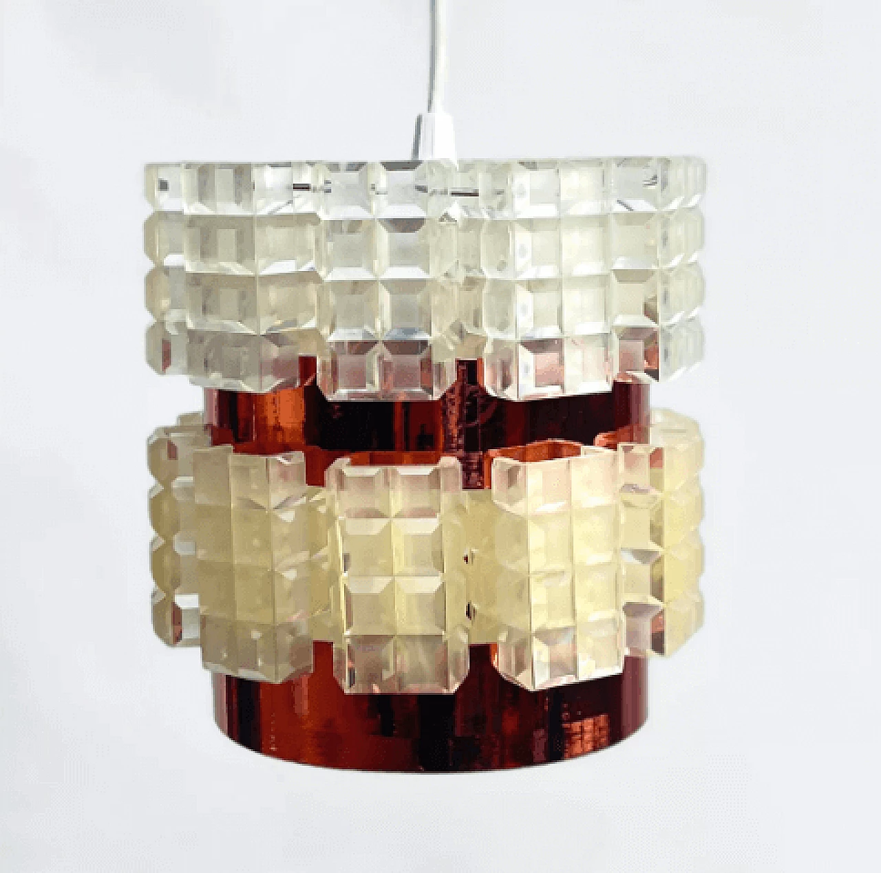 Polish plastic and copper foil hanging lamp, 1970s 3