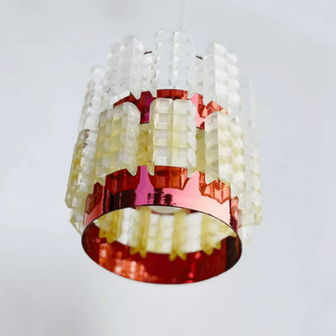 Polish plastic and copper foil hanging lamp, 1970s 9