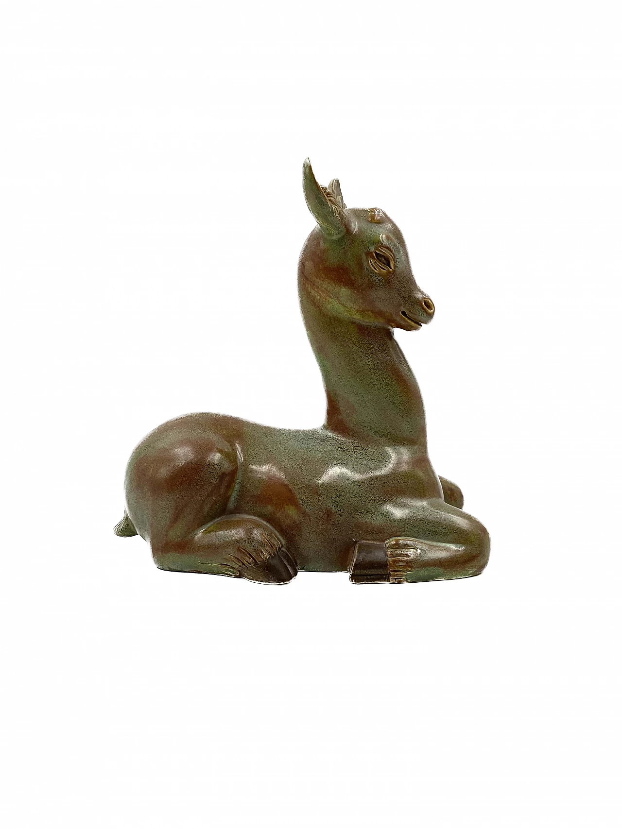 Ceramic crouching deer by Giovanni Gariboldi for Richard Ginori, 1940s 1