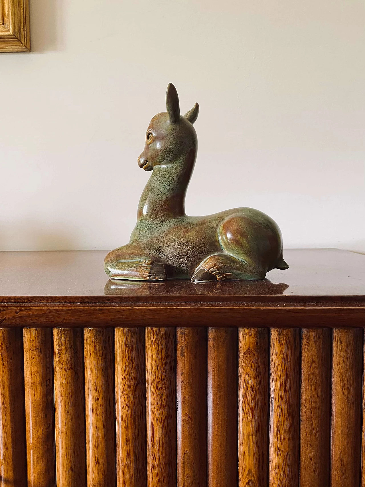Ceramic crouching deer by Giovanni Gariboldi for Richard Ginori, 1940s 2