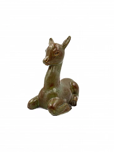 Ceramic crouching deer by Giovanni Gariboldi for Richard Ginori, 1940s