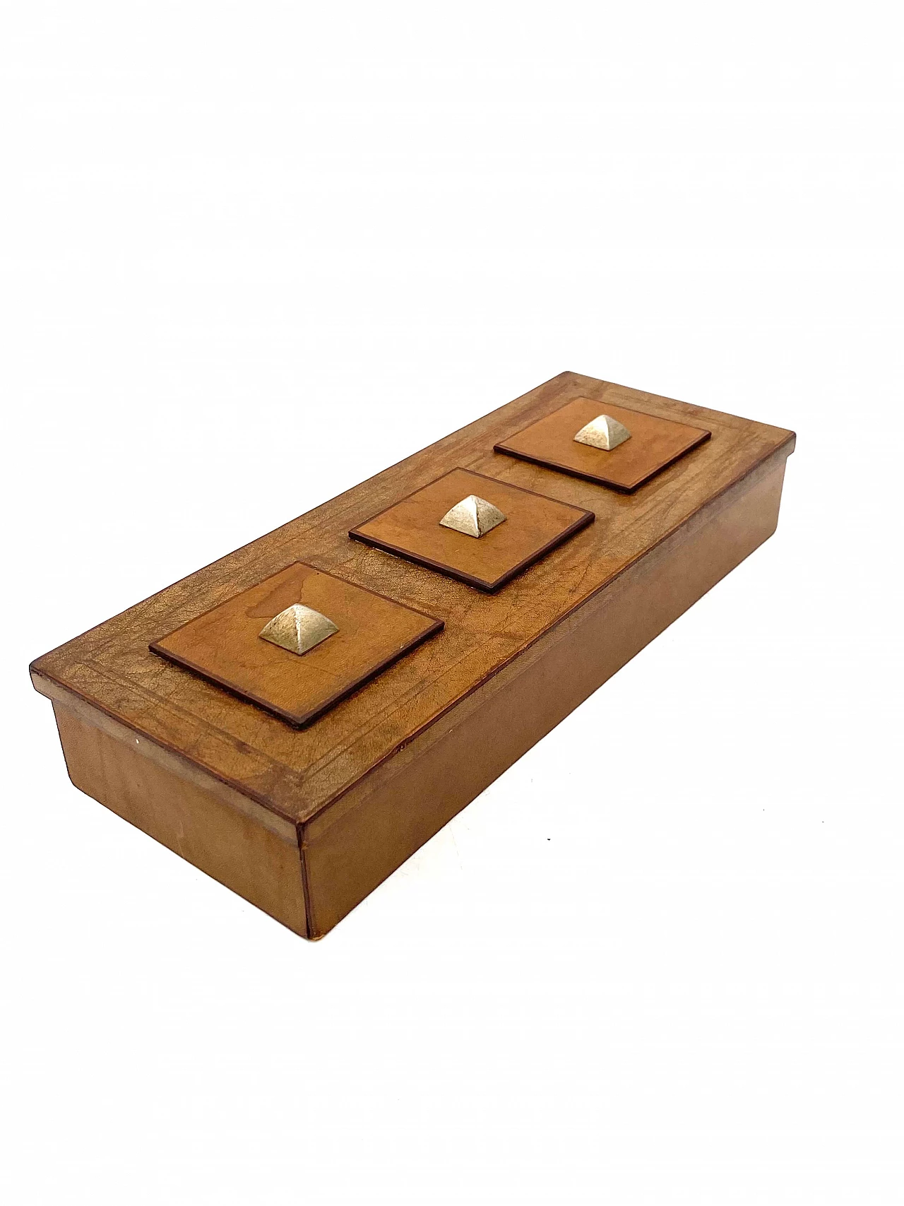 Posacenere, accendino e scatola in legno, pergamena e ottone, anni '50 19