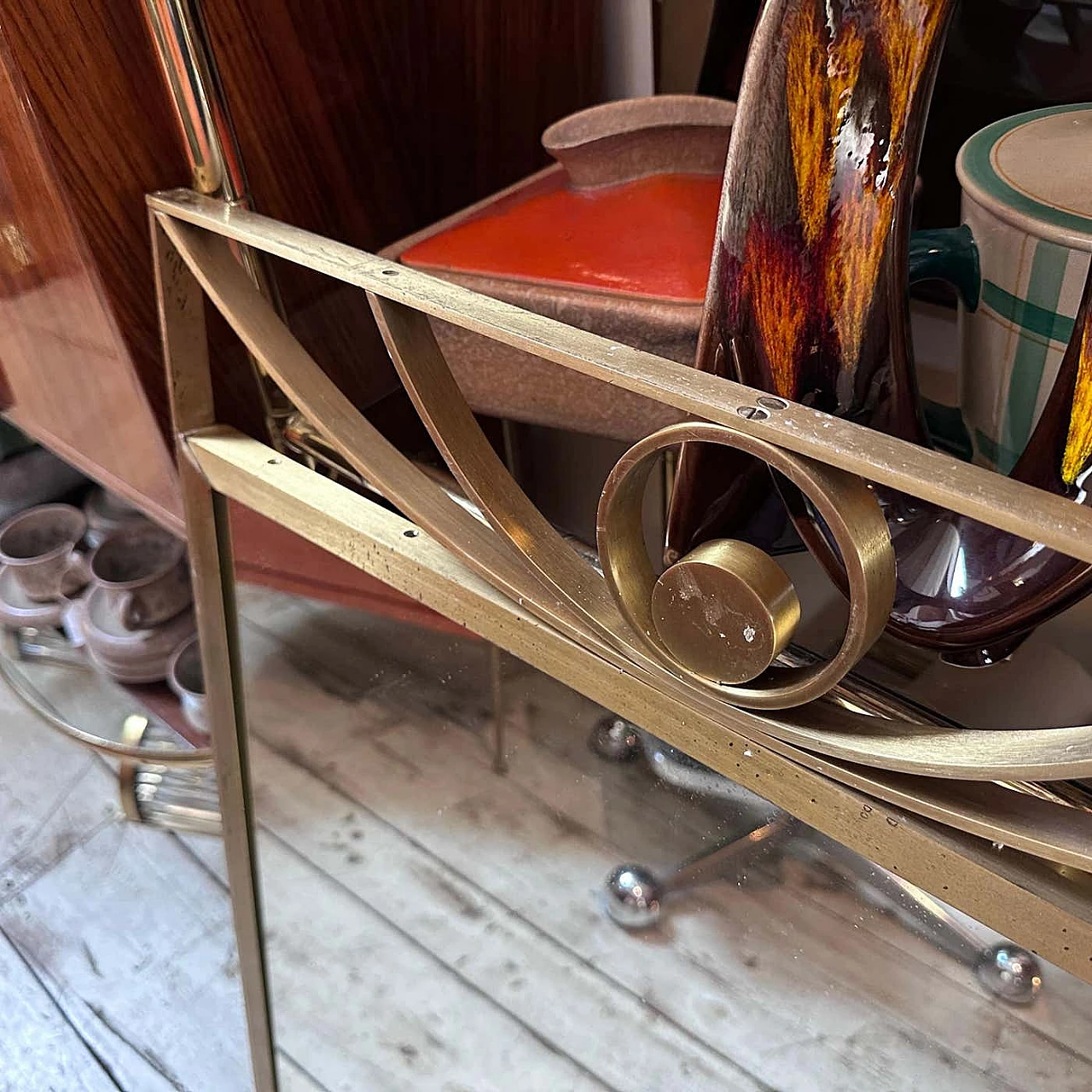 Solid brass rectangular wall mirror by Luciano Frigerio, 1960s 6