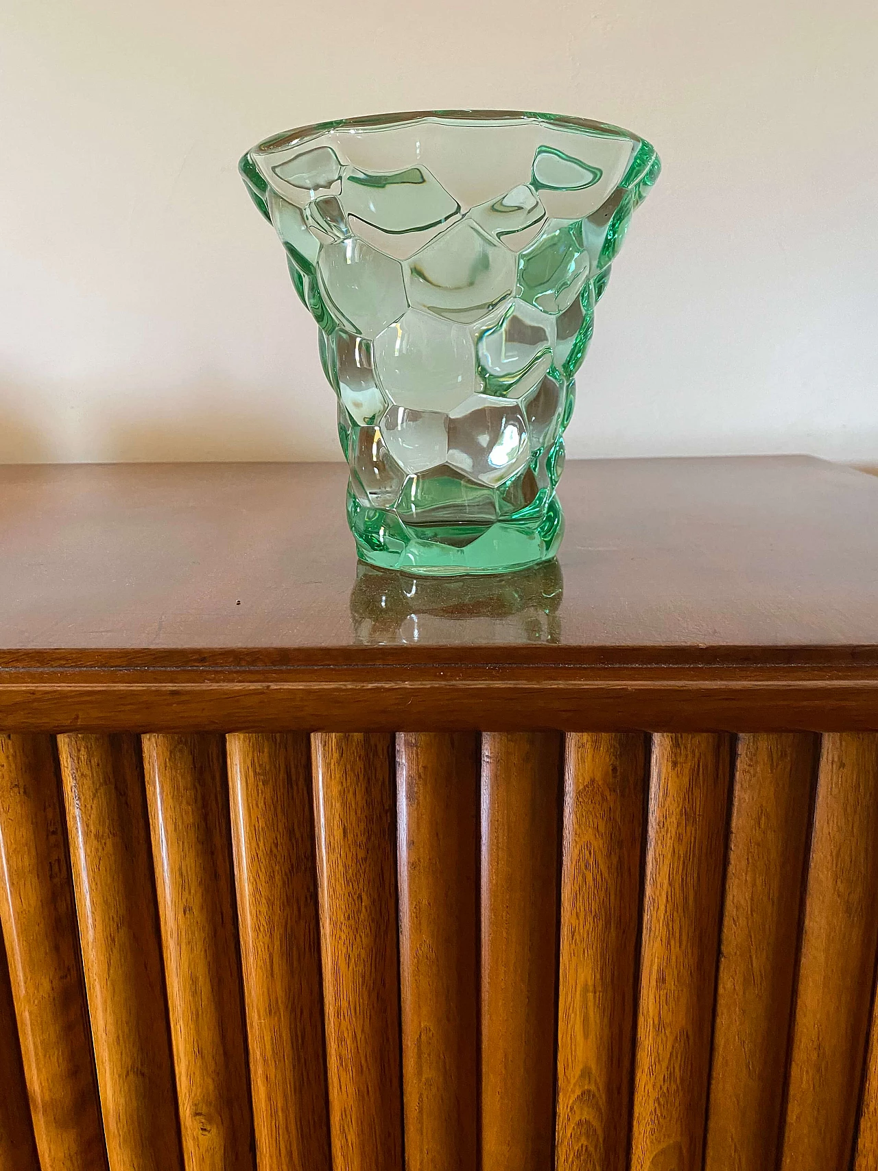 Aqua green glass honeycomb vase by Pierre d'Avesn, 1930s 2
