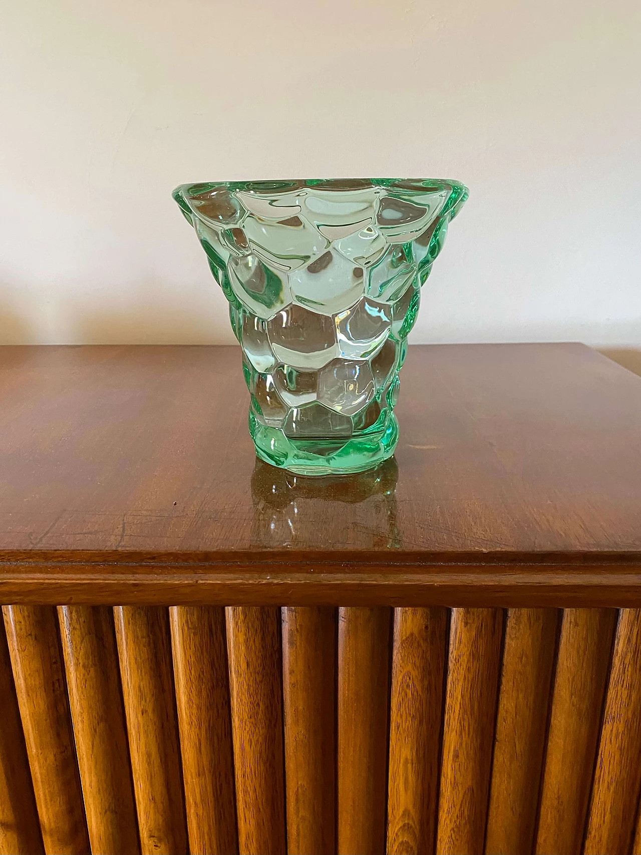 Aqua green glass honeycomb vase by Pierre d'Avesn, 1930s 3