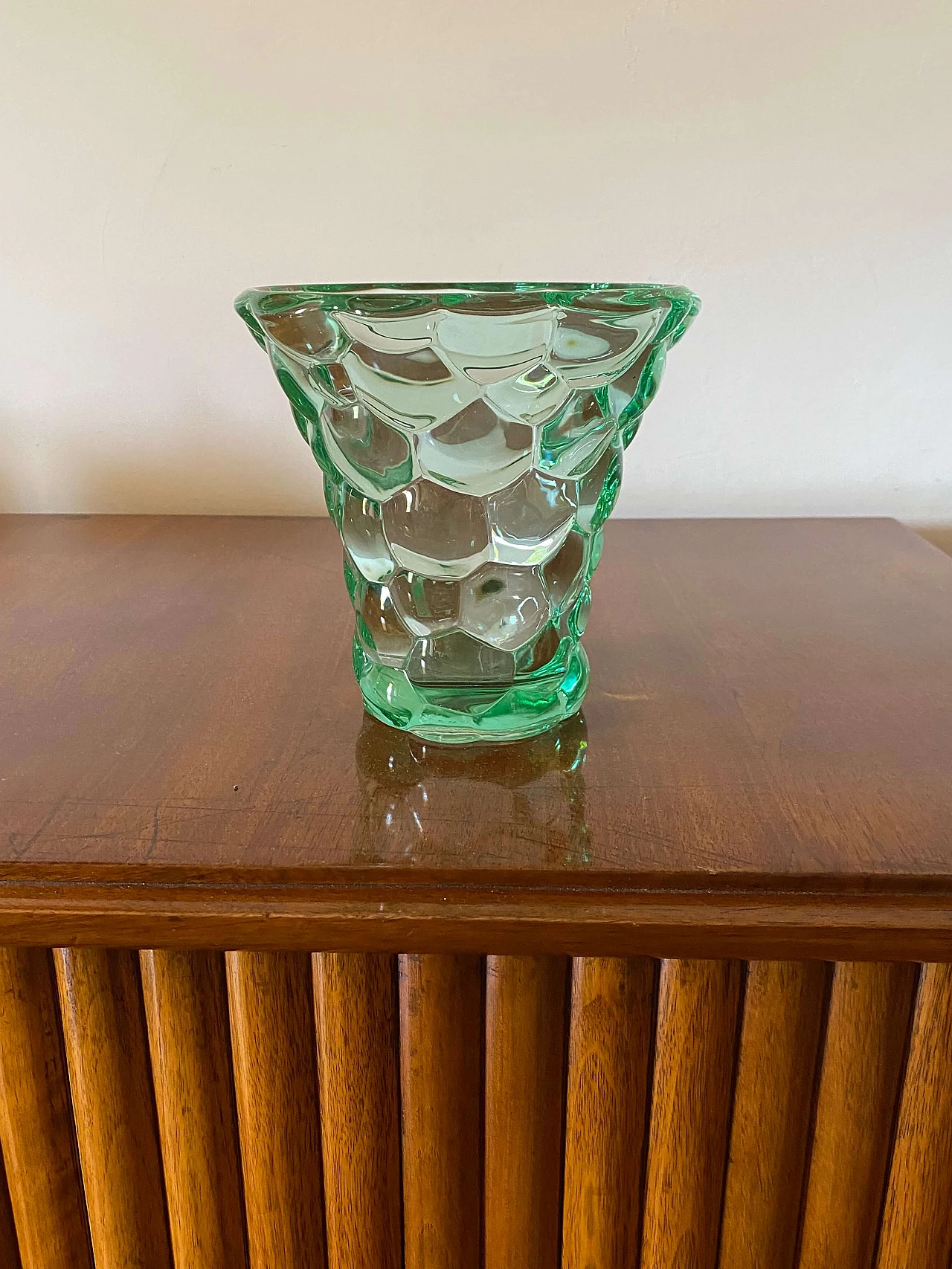 Aqua green glass honeycomb vase by Pierre d'Avesn, 1930s 4