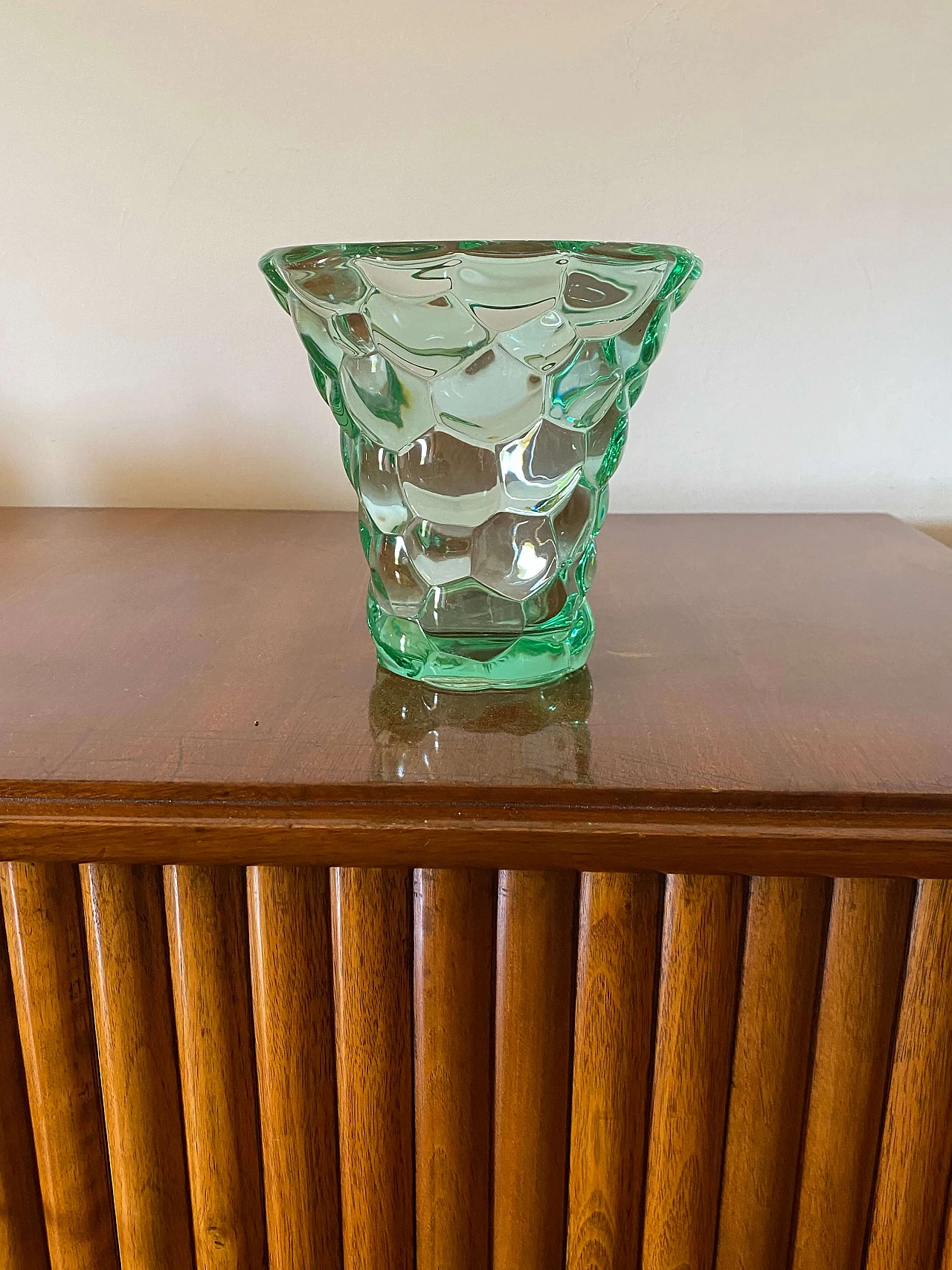 Aqua green glass honeycomb vase by Pierre d'Avesn, 1930s 5