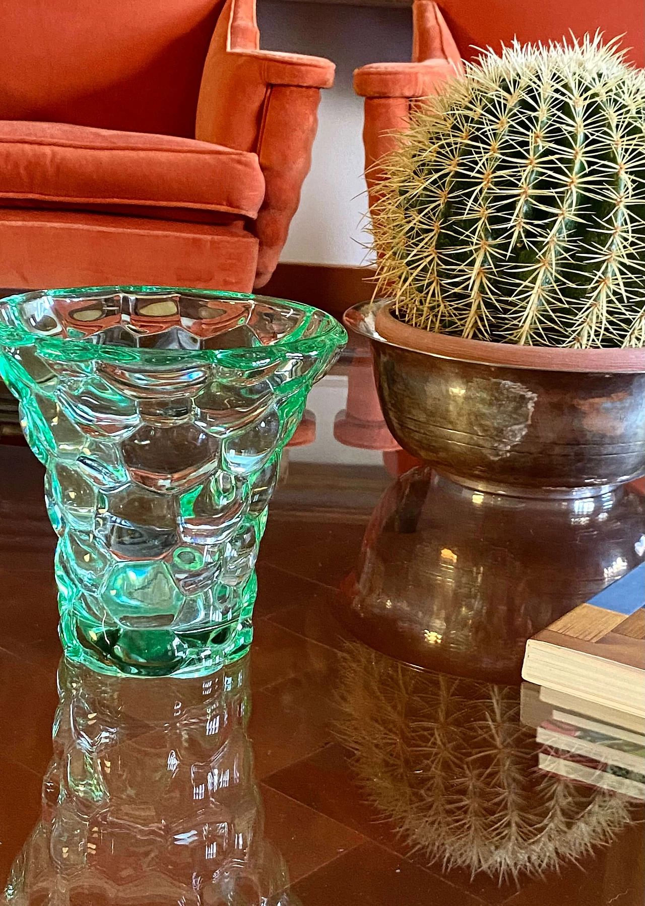 Aqua green glass honeycomb vase by Pierre d'Avesn, 1930s 7