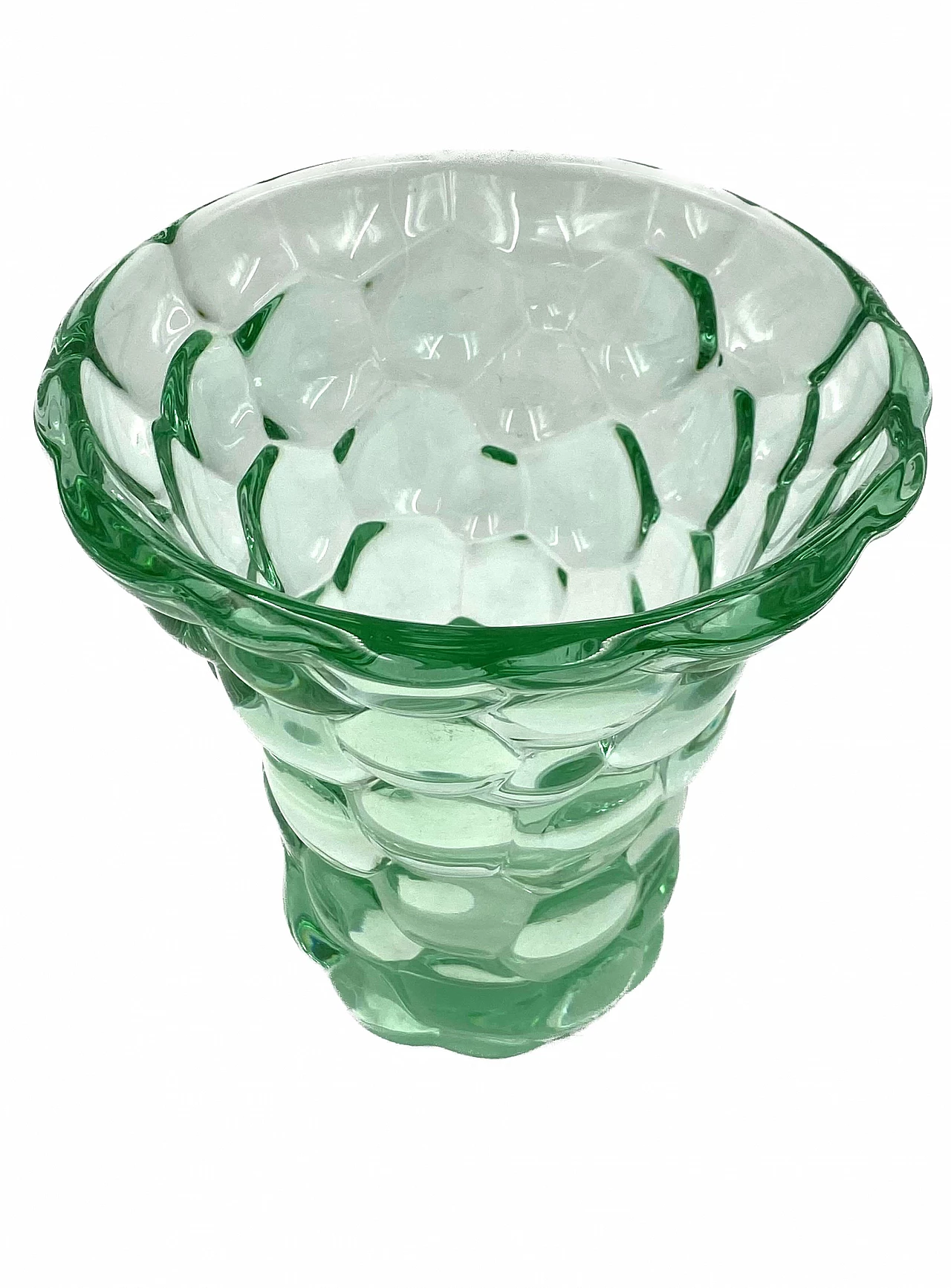 Aqua green glass honeycomb vase by Pierre d'Avesn, 1930s 14