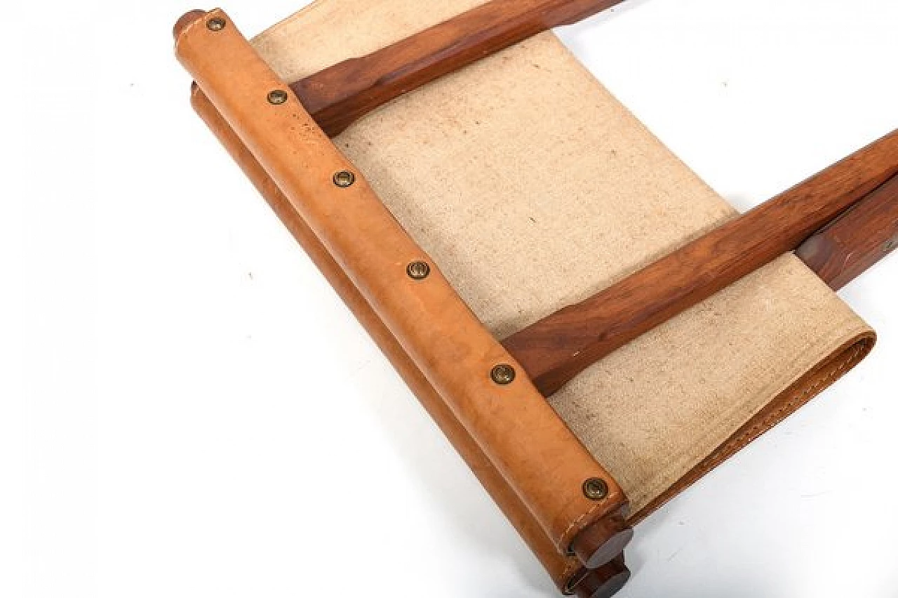 Danish teak and leather folding stool, 1960s 9