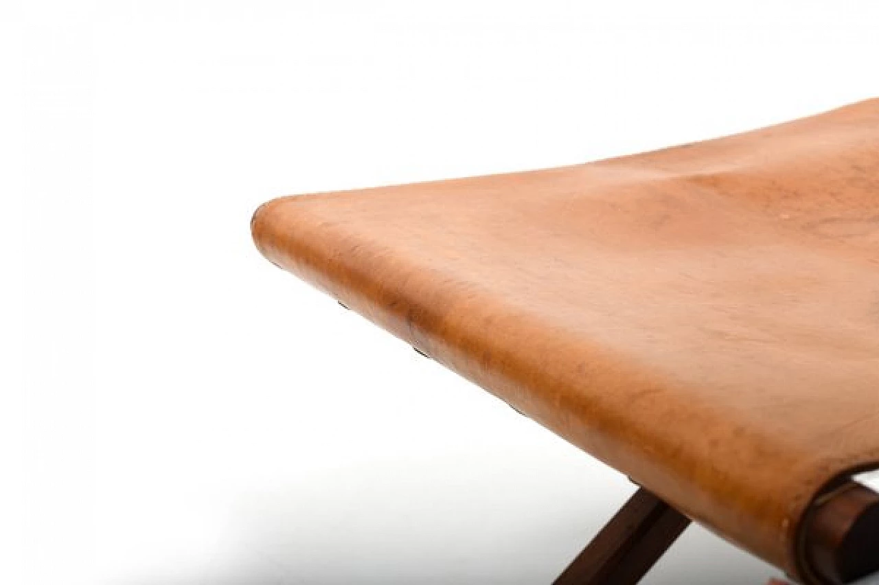 Danish teak and leather folding stool, 1960s 10