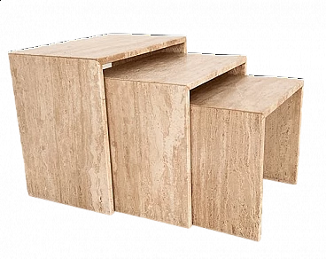 3 Travertine nest coffee tables, 1970s