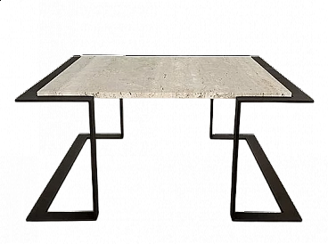Tavolino in travertino e marmo con base in metallo, anni '70