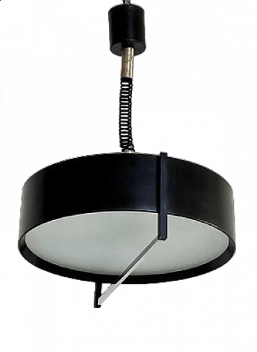 Lampadario in metallo verniciato nero in stile Stilnovo, anni '50