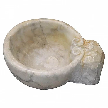Hand-sculpted white Carrara marble stoup, 18th century
