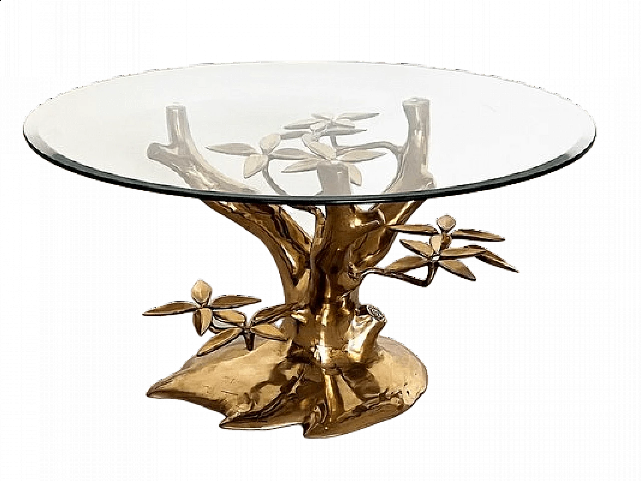 Coffee table with tree-shaped brass base and glass top by Willy Daro, 1970s 14