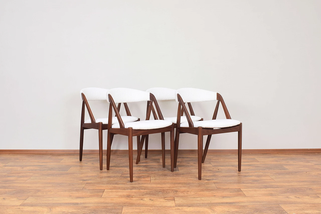 4 Chairs 31 in teak and bouclé by Kai Kristiansen for Schou Andersen, 1960s 1