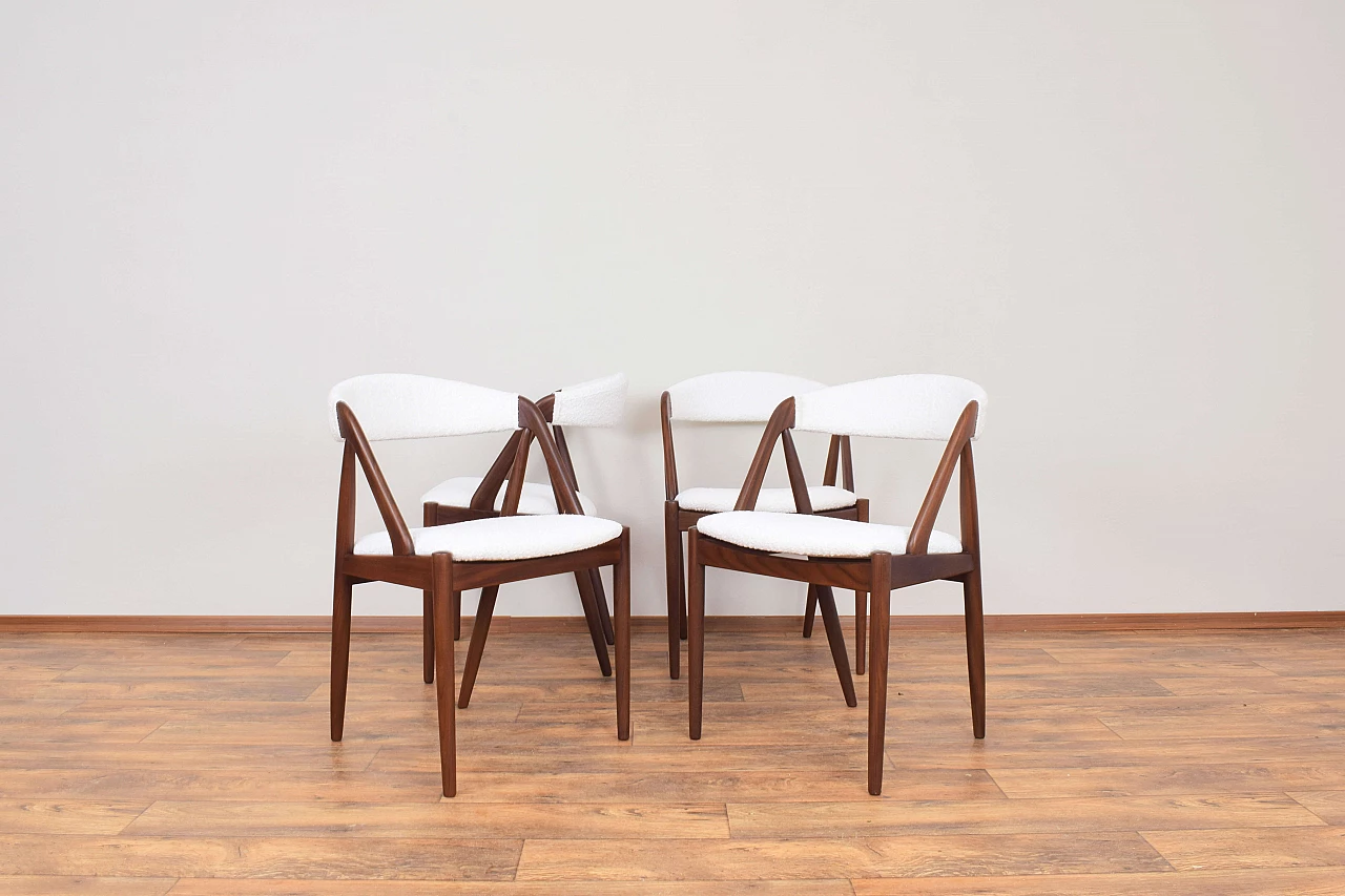 4 Chairs 31 in teak and bouclé by Kai Kristiansen for Schou Andersen, 1960s 2