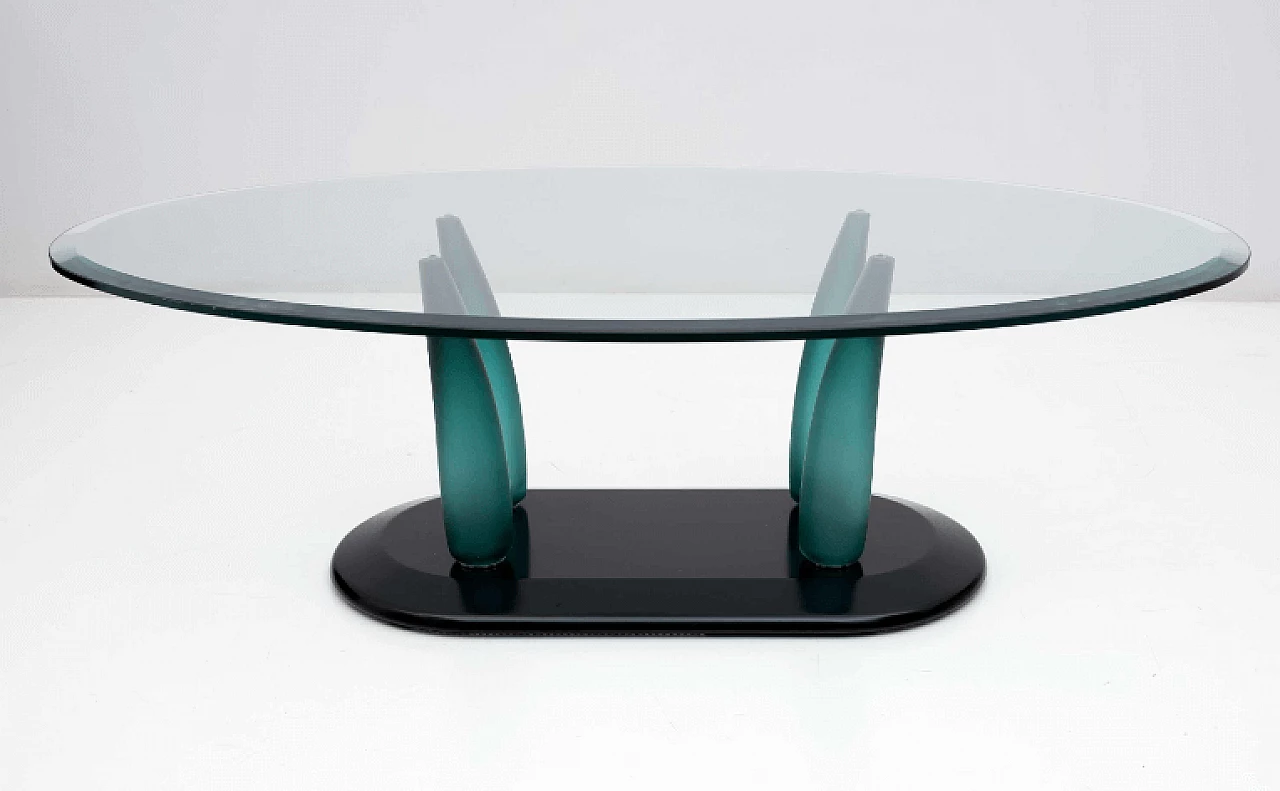 Oval lacquered wood and glass coffee table by Seguso, 1980s 2