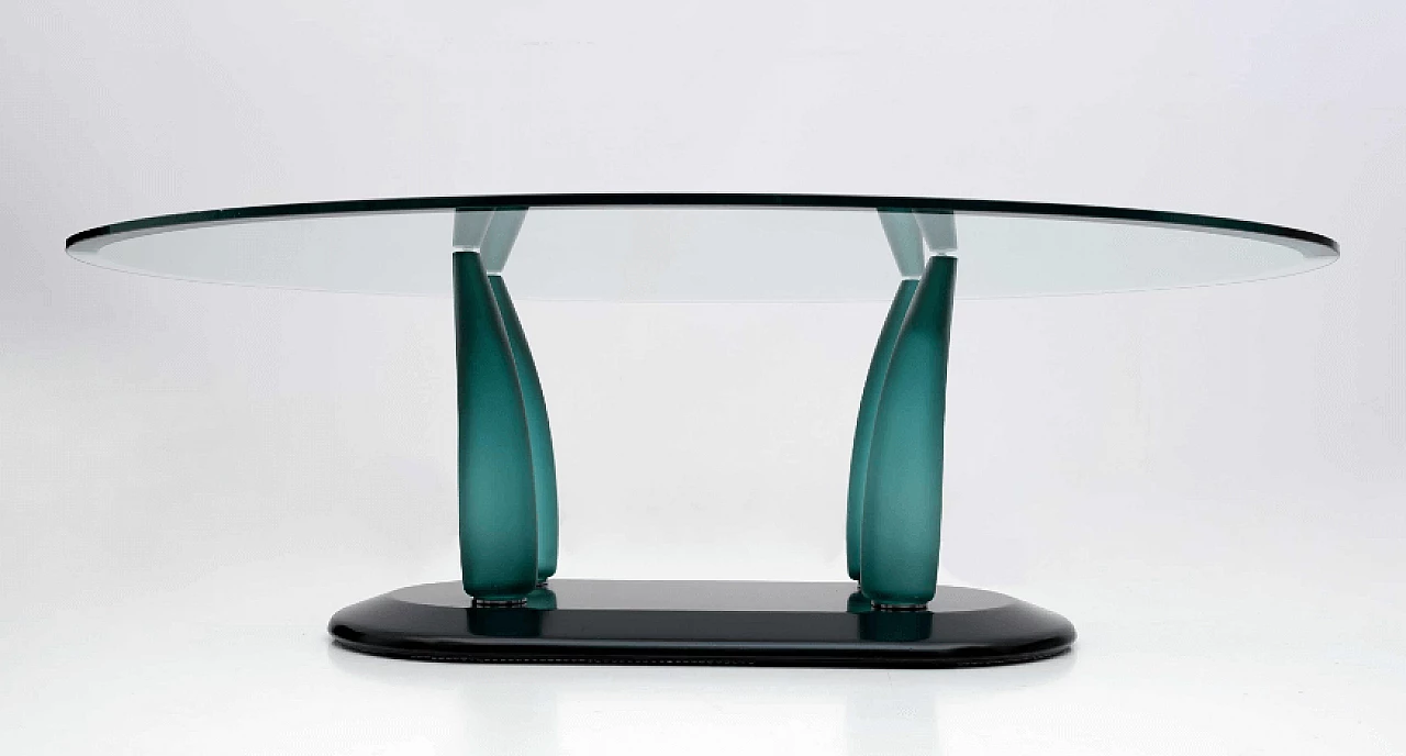 Oval lacquered wood and glass coffee table by Seguso, 1980s 3