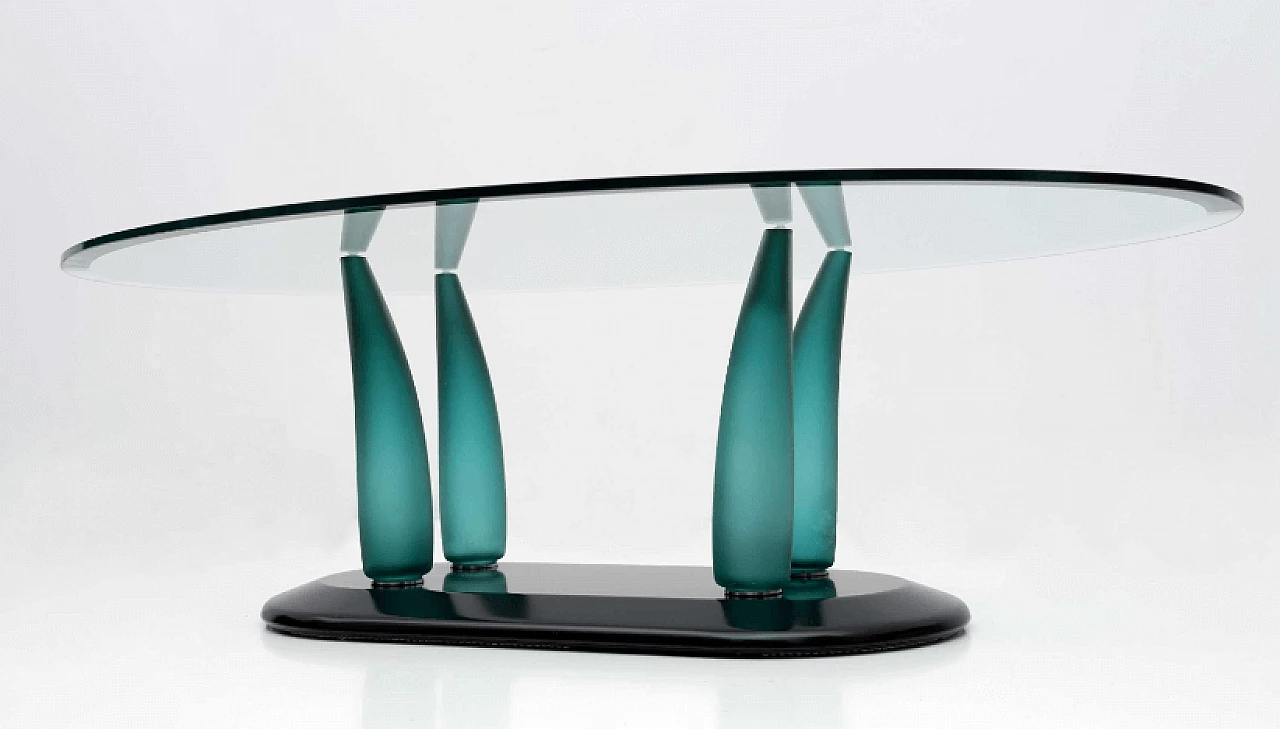 Oval lacquered wood and glass coffee table by Seguso, 1980s 4