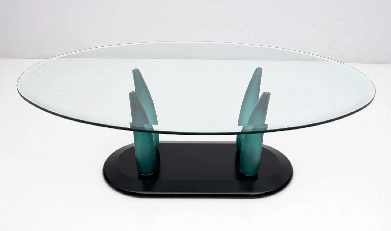 Oval lacquered wood and glass coffee table by Seguso, 1980s 5