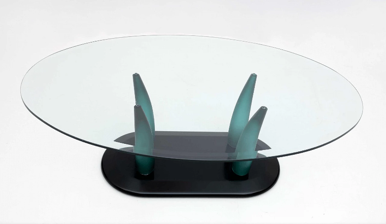Oval lacquered wood and glass coffee table by Seguso, 1980s 6
