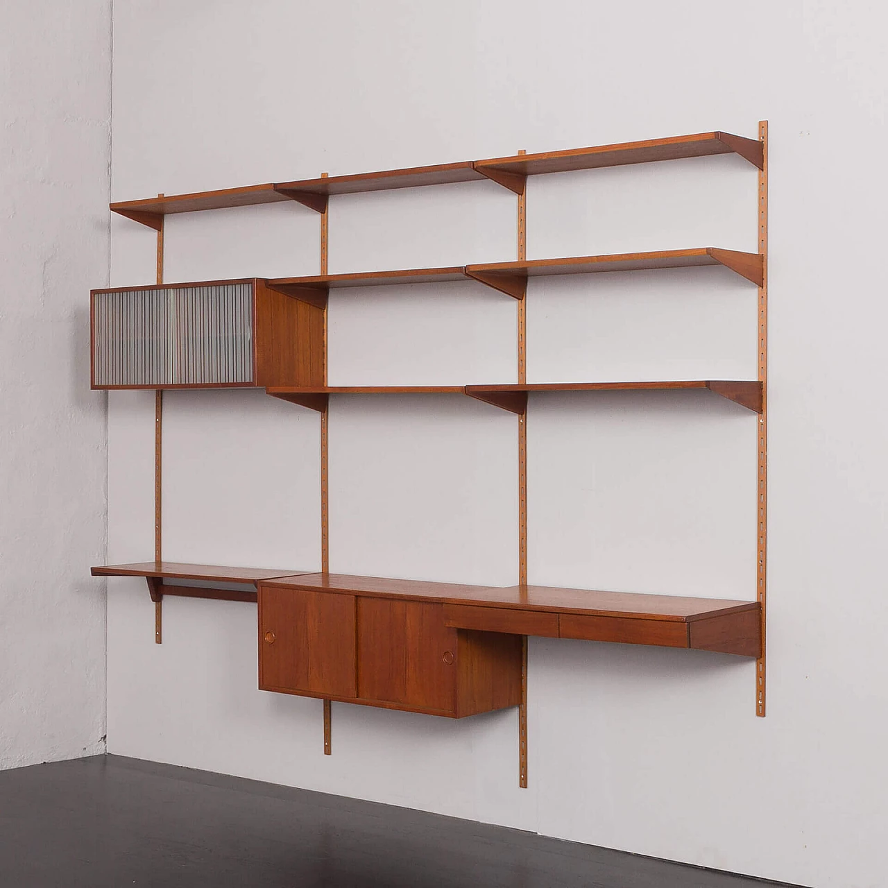 Teak hanging bookcase with desk by Kai Kristiansen for FM Mobler, 1960s 3