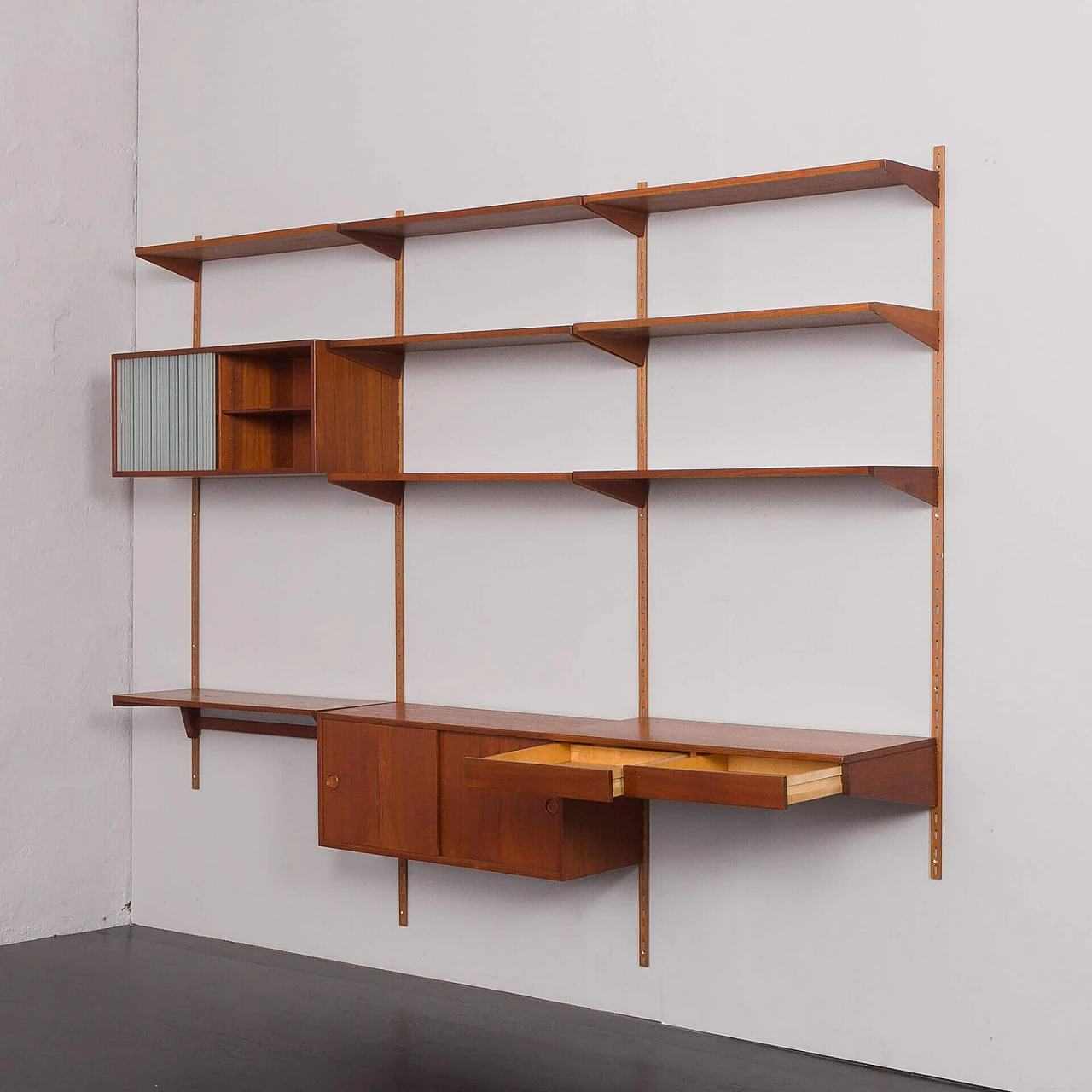 Teak hanging bookcase with desk by Kai Kristiansen for FM Mobler, 1960s 4