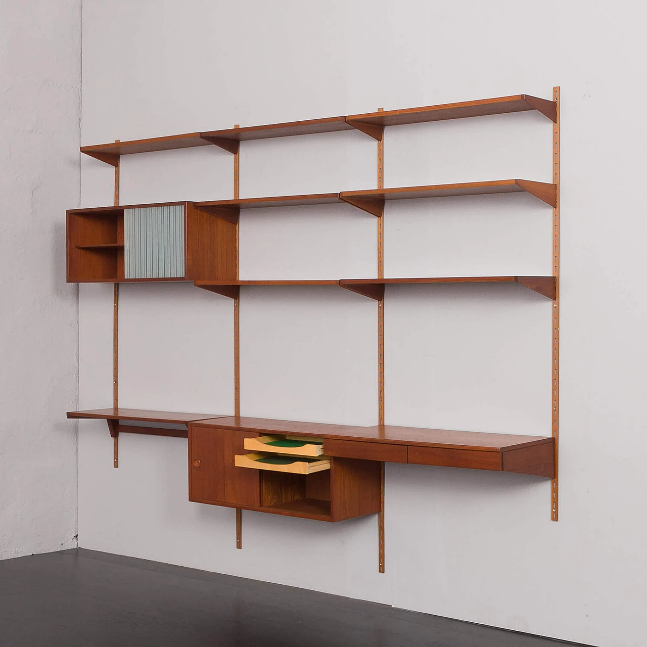 Teak hanging bookcase with desk by Kai Kristiansen for FM Mobler, 1960s 5