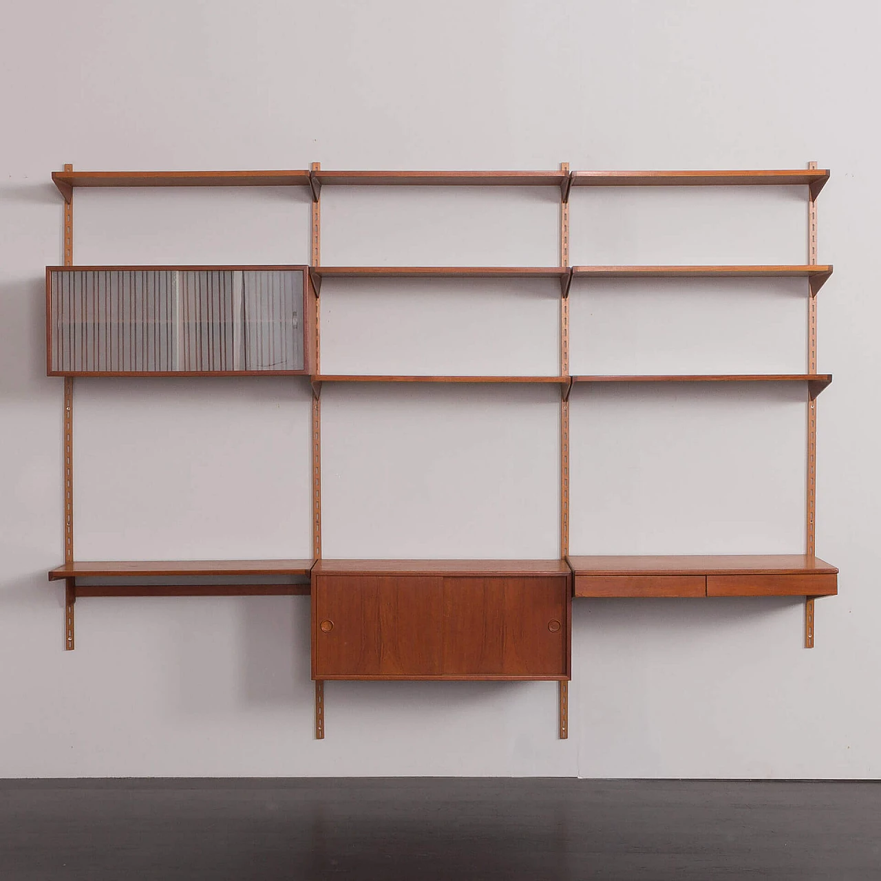 Teak hanging bookcase with desk by Kai Kristiansen for FM Mobler, 1960s 7