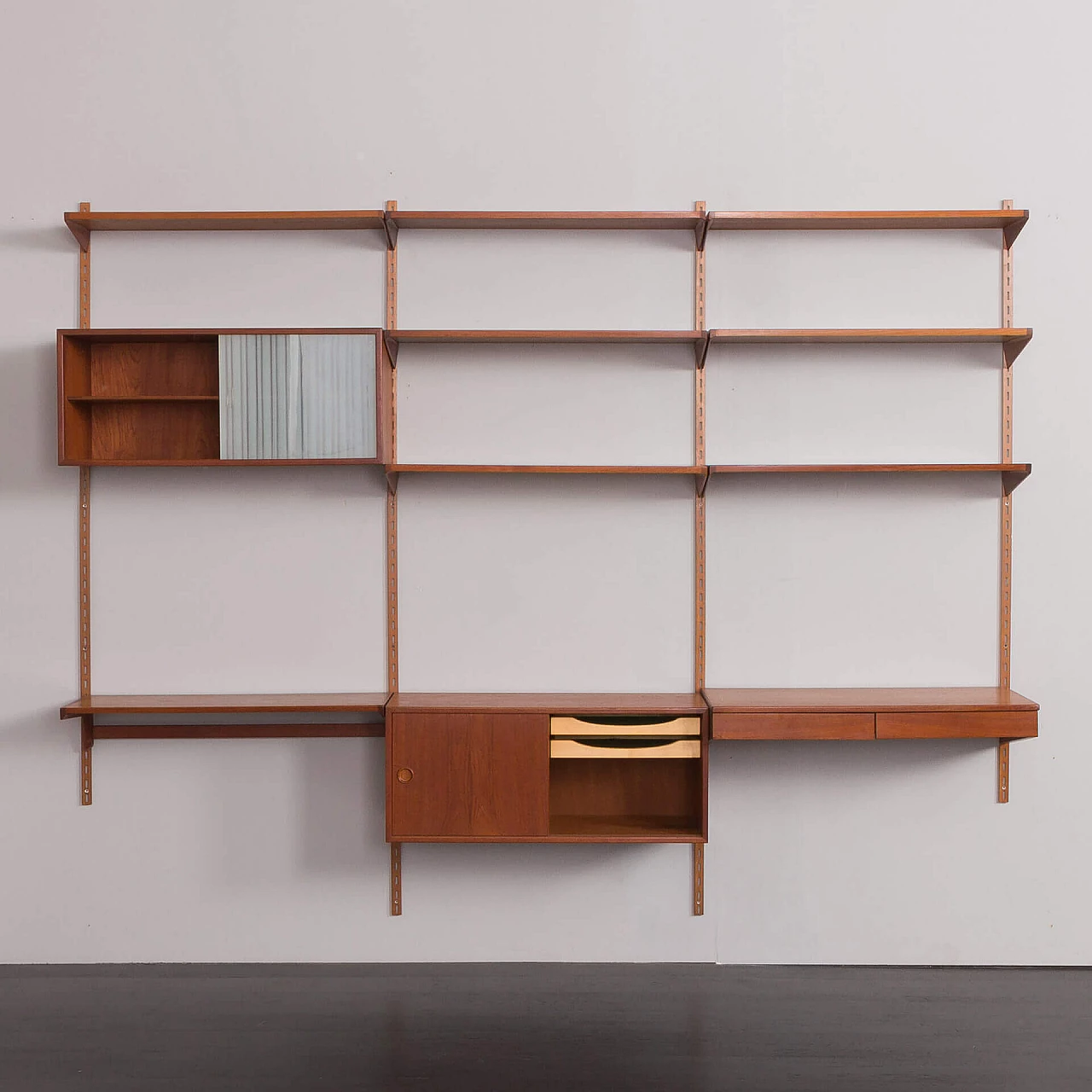 Teak hanging bookcase with desk by Kai Kristiansen for FM Mobler, 1960s 9