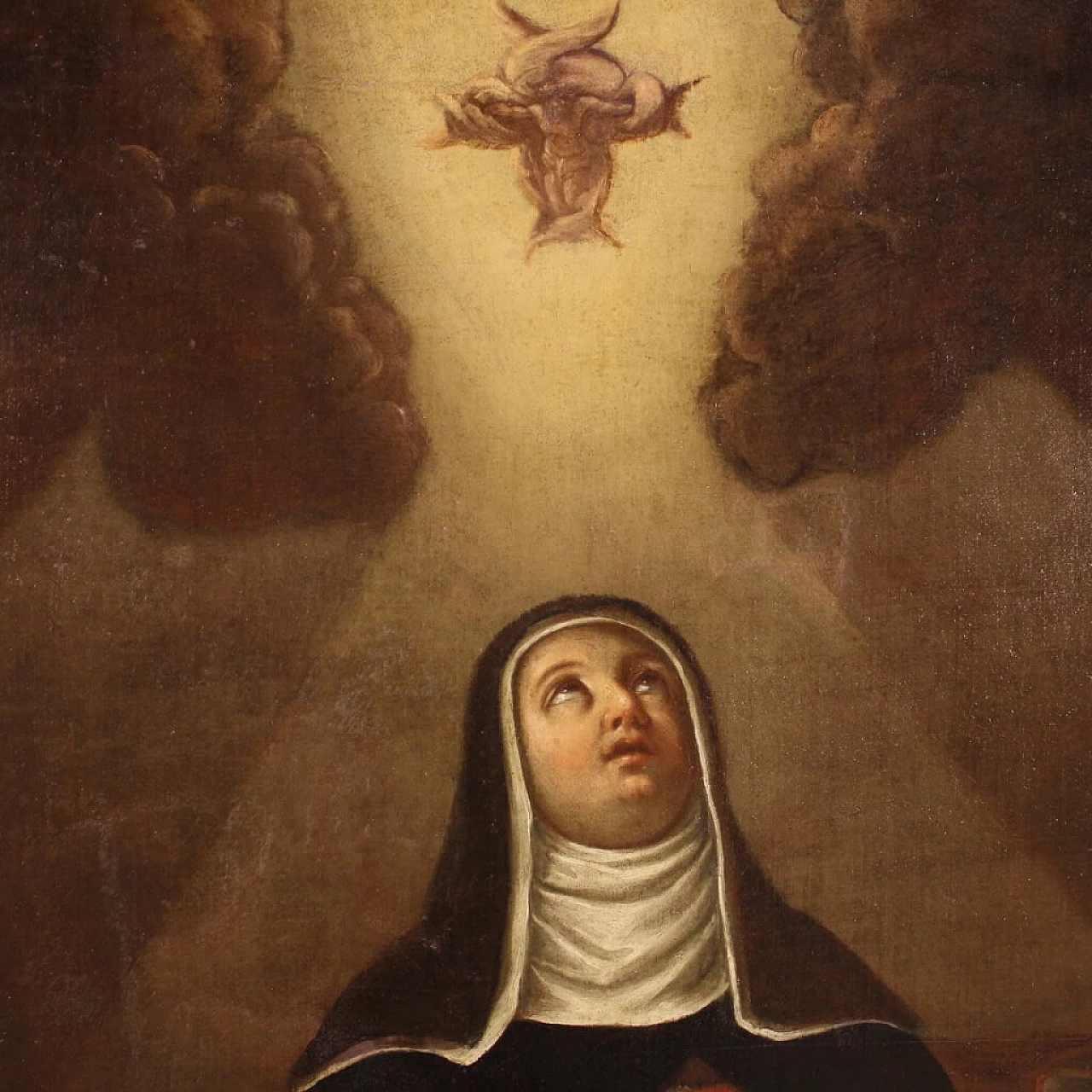 Saint in ecstasy with lily and skull, oil painting on canvas, 18th century 11