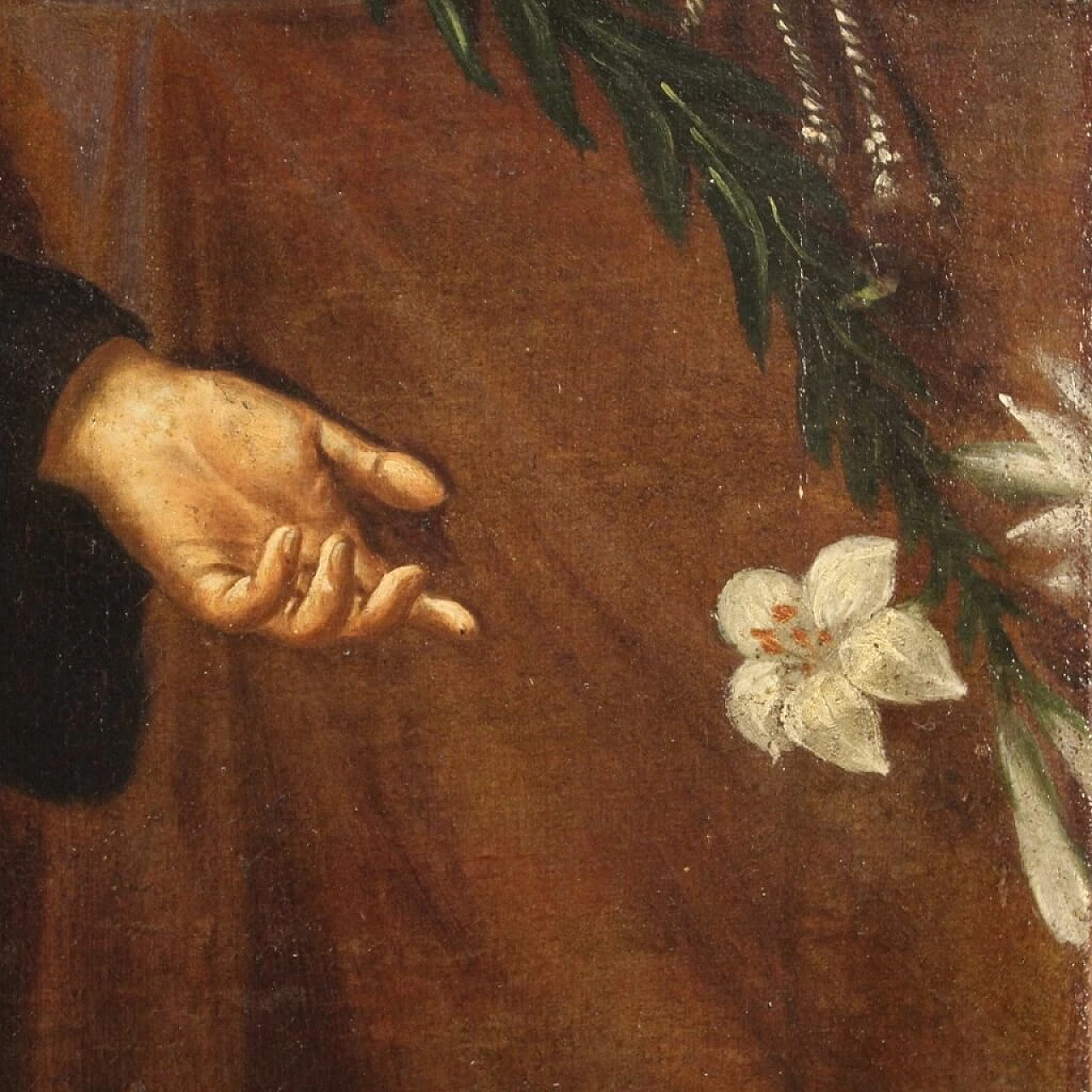 Saint in ecstasy with lily and skull, oil painting on canvas, 18th century 15