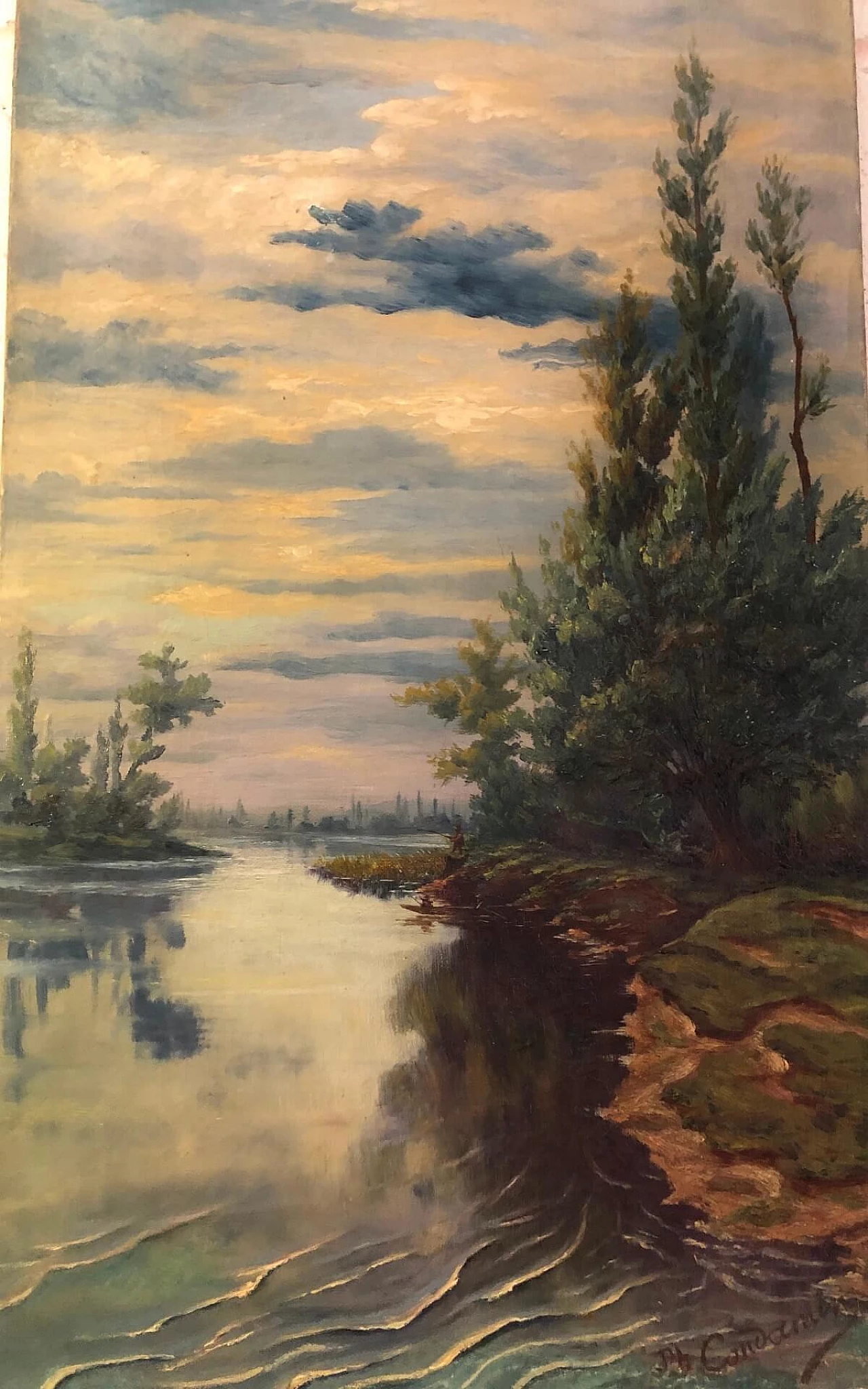 Coppia di dipinti a olio su tela raffiguranti paesaggi, inizio '900 1