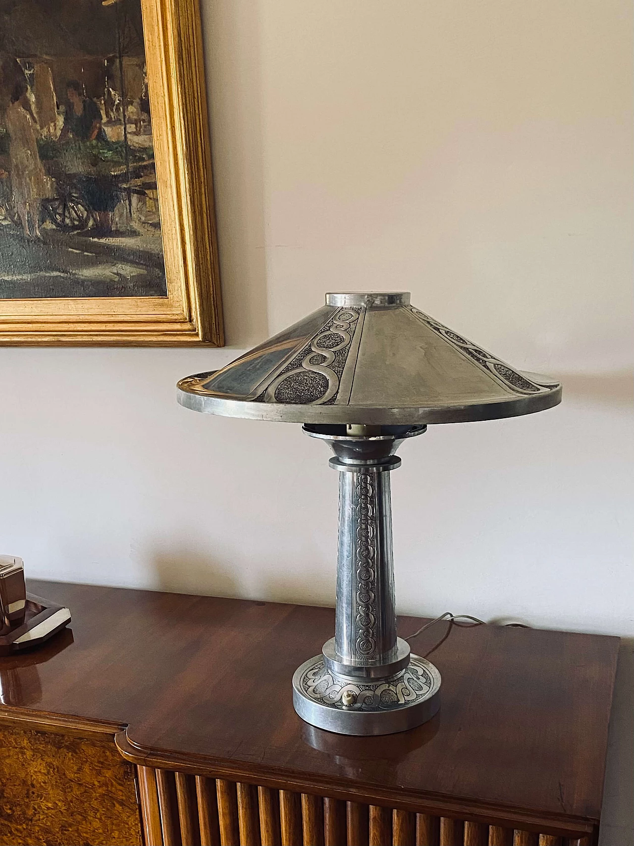 Art Deco embossed metal table lamp, 1920s 2