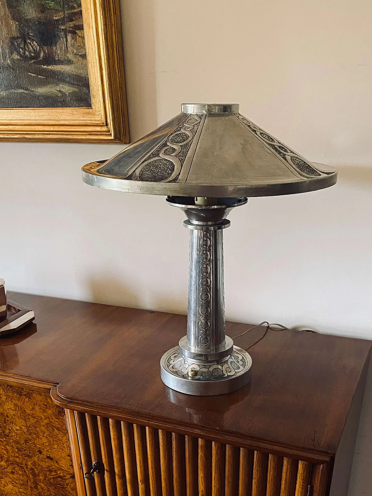 Art Deco embossed metal table lamp, 1920s 3