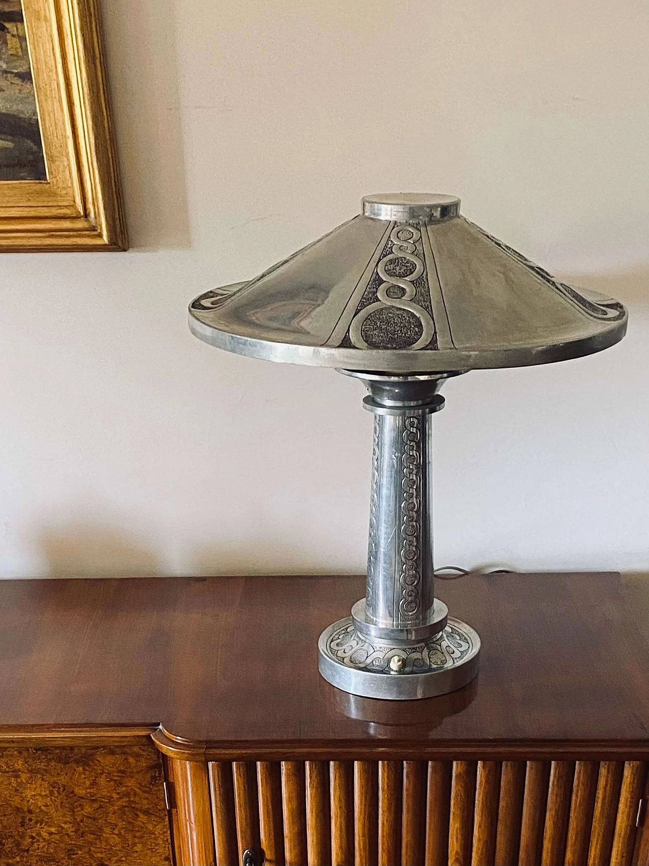 Art Deco embossed metal table lamp, 1920s 5