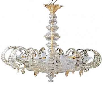 Gilded Murano glass chandelier with crystal leaves, 1980s