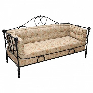 Wrought iron sofa with curl and scroll decoration, late 19th century